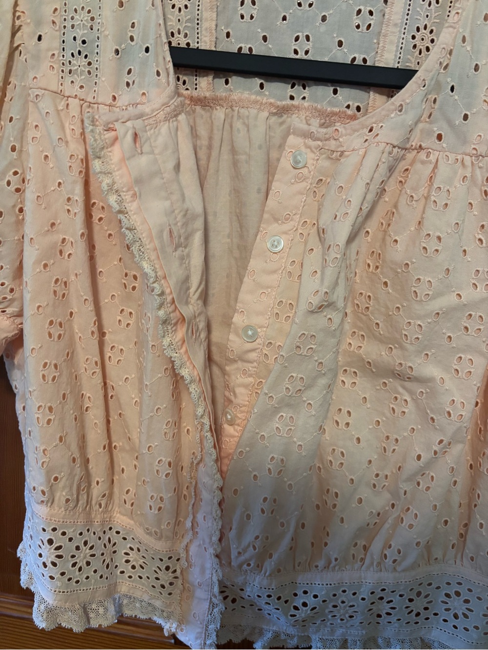 J. Crew Peach Eyelet Button-Front Lace Trim Top - Picture 3 of 5
